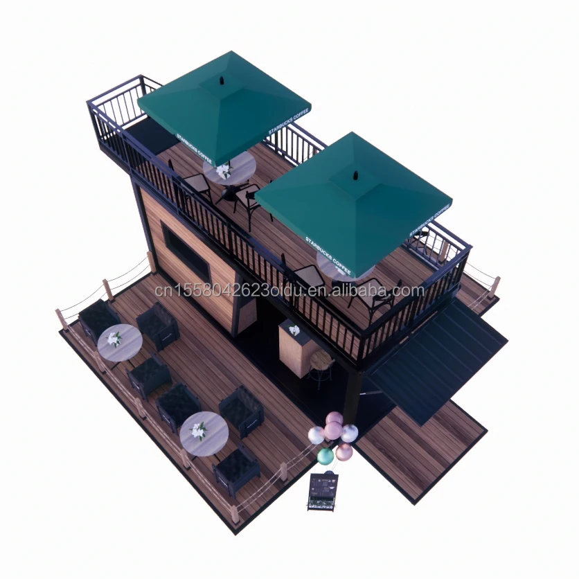 Modern Double-Story Container Home Bar and Coffee Shop Prefabricated Mobile Restaurant with Steel Terracce
