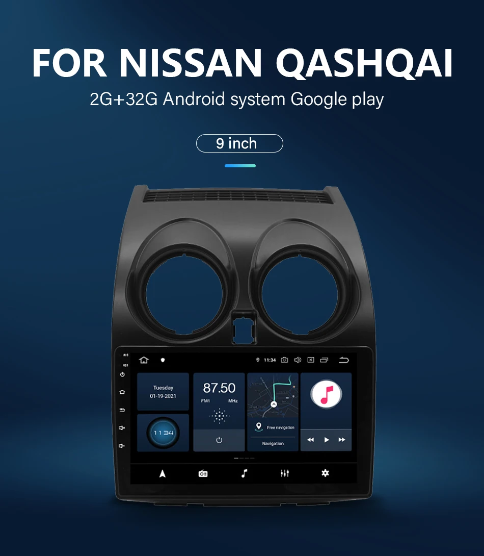 9 Inch Car Stereo Android Player GPS WIFI BT FM Mirror Link Multimedia For Nissan Qashqai 2006-2013