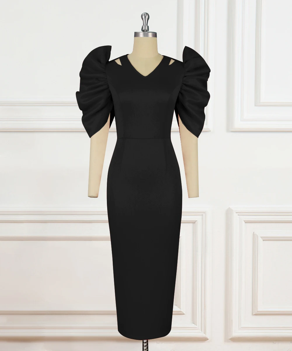 Black 4XL Formal Midi Length Cut Out Women Cocktail Elegant Dresses