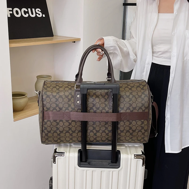 RU Fashion Custom Large Carry Travel Tote Duffel Bag Waterproof Leather Weekender Overnight Gym Handbag Geometric Zipper Storage