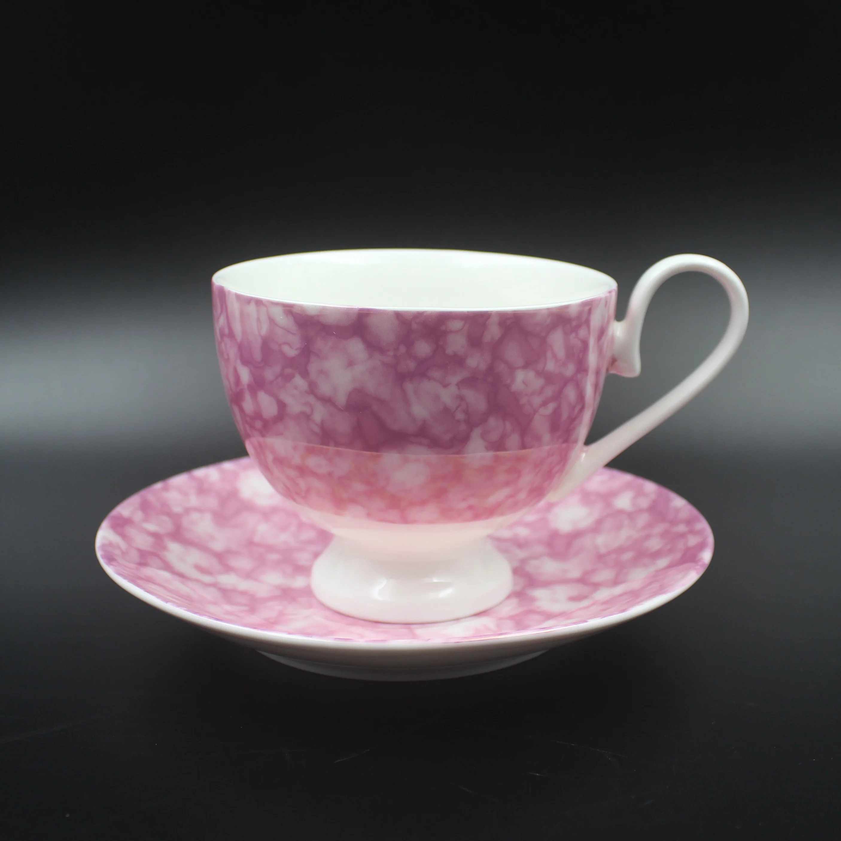 White New bone china porcelain ceramic coffee  tea cup and saucer set with print decal gold rim