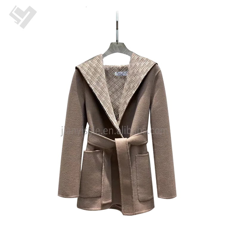 2023 New Autumn Winter Women Luxury Clothing Woolen Coat Designer Print Turn Down Collar Ladies Wool Trench Coat With Belt