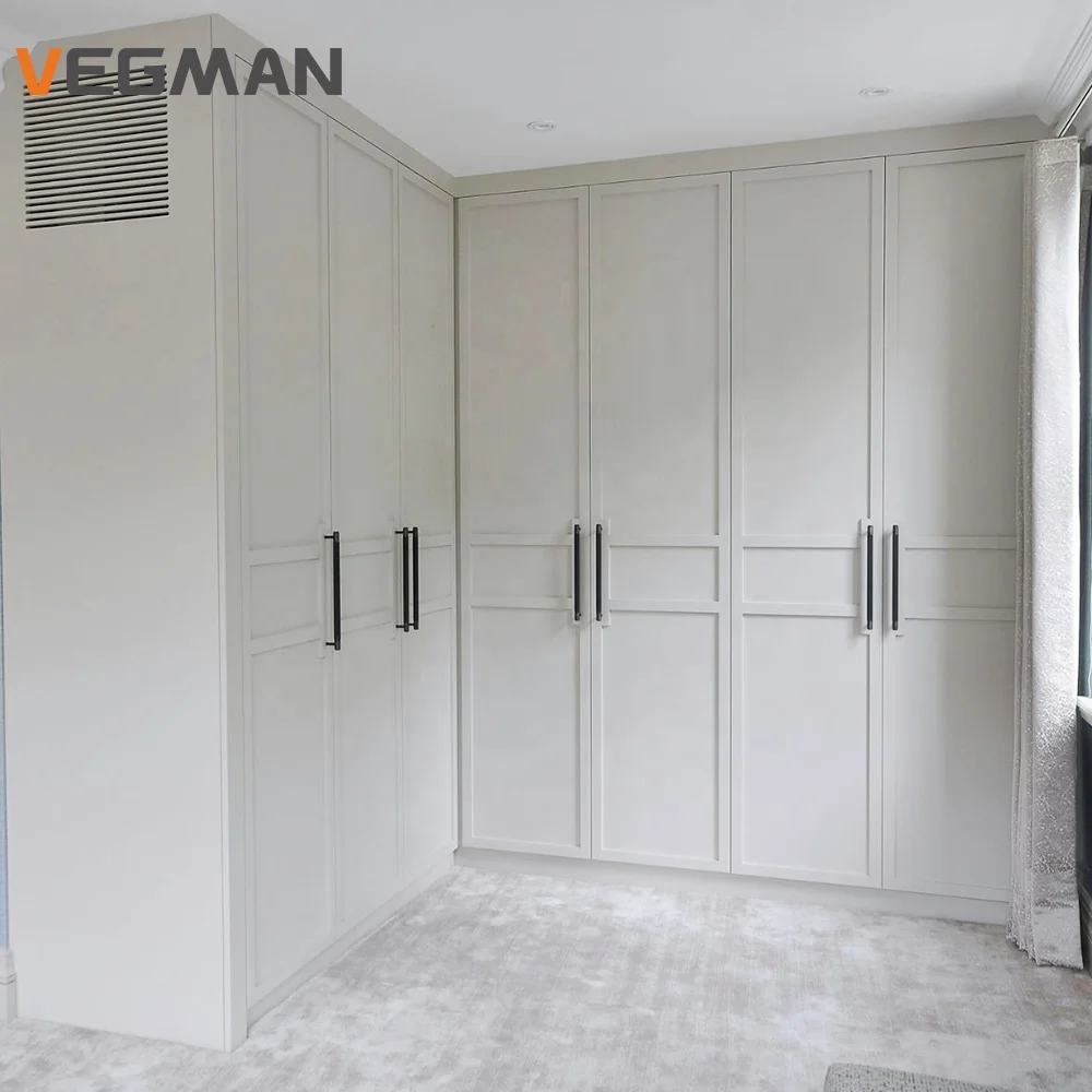 Canada house wardrobe L shaped modern style white shaker wardrobe cabinet