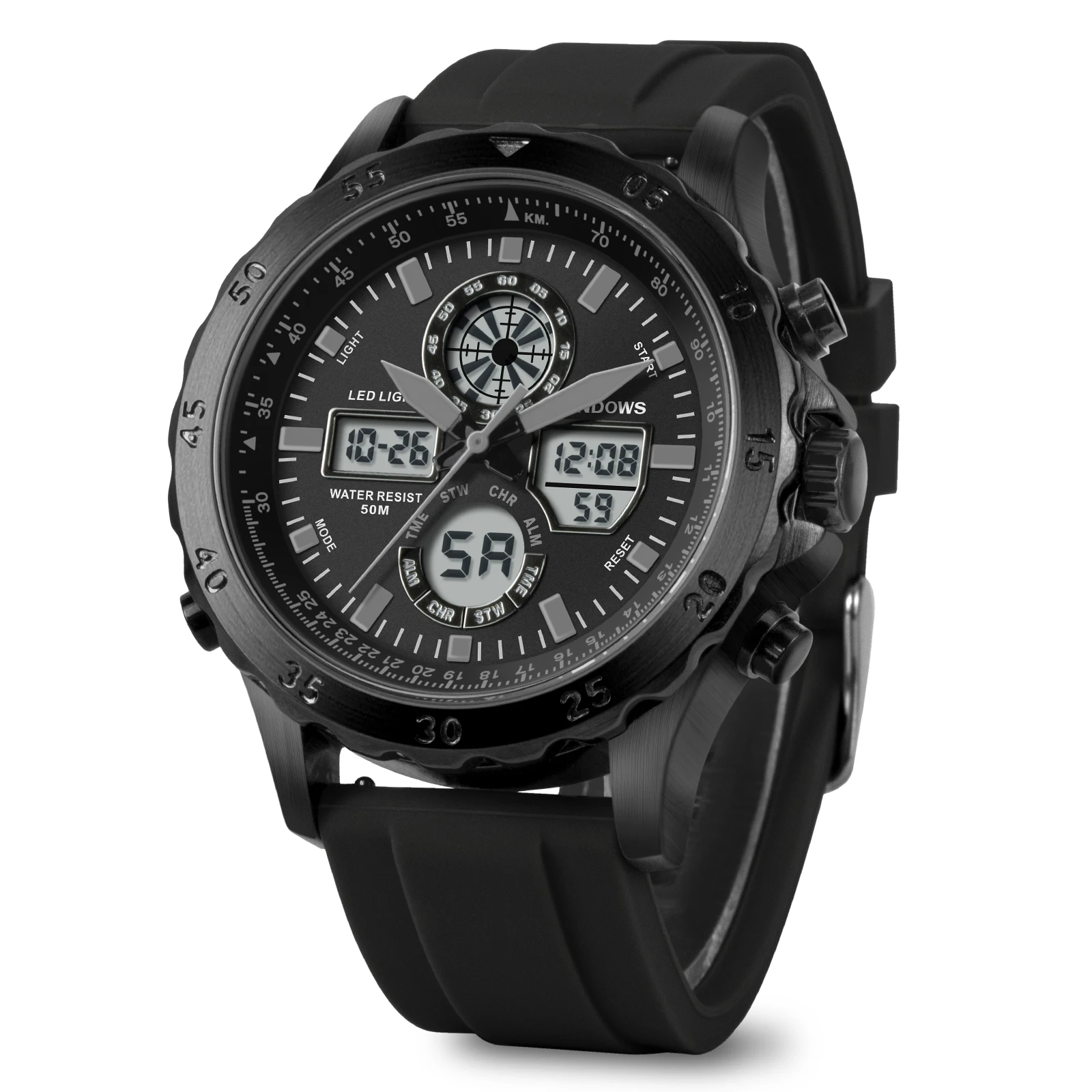 PINDOWS New Custom Made Stainless Steel Black Men analog Digital Metal Unique Digital Watch Digital Alloy Wrist Watch Bracelet