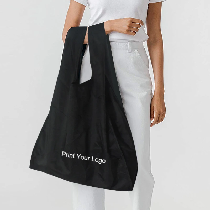 Custom Print Logo Eco Friendly Plain 210 Denier Polyester Sublimation Tote Reusable Grocery Folding Shopping Bag Various Colors