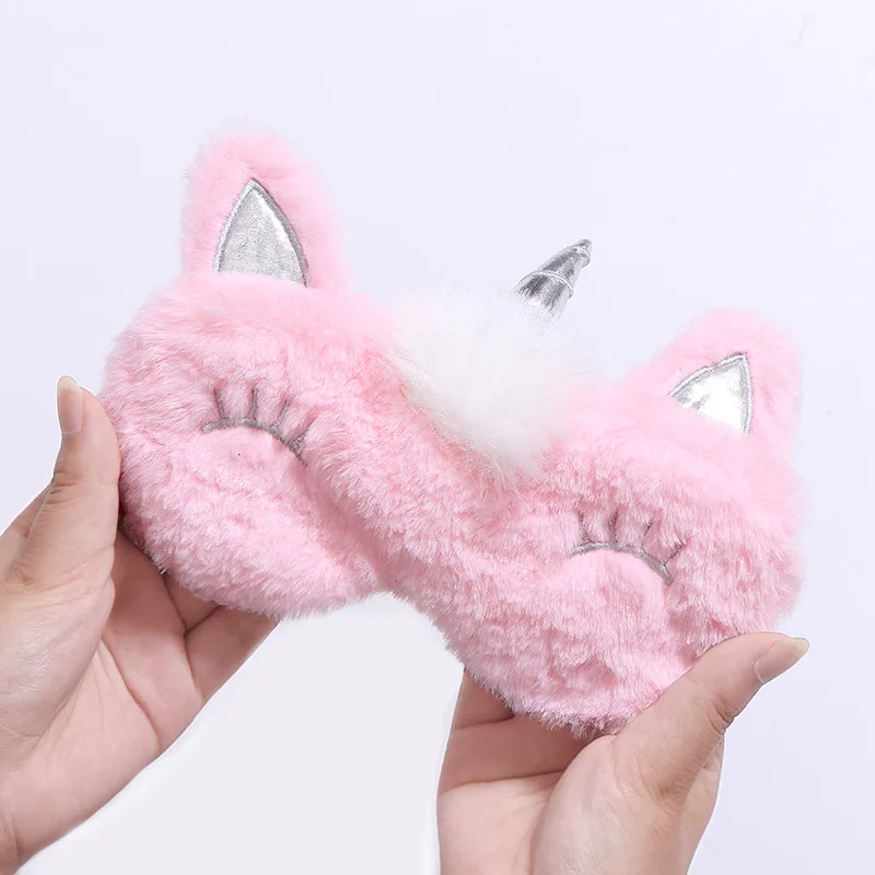 New Soft Cute Rainbow Unicorn Plush Embroidery Sleep Eye Mask for Girl Kids