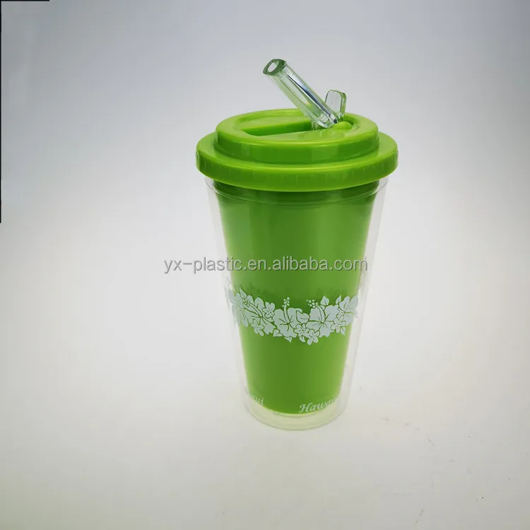 2019 new style plastic high PS initiative double-deck  cup with straw lid 350ml 500ml