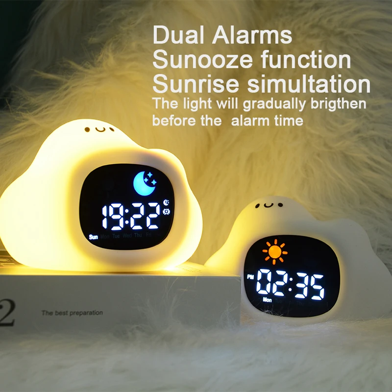 Hot Selling Cute Design owl Portable Children cloud Alarm Clock Wake Up Light Sleep Trainer
