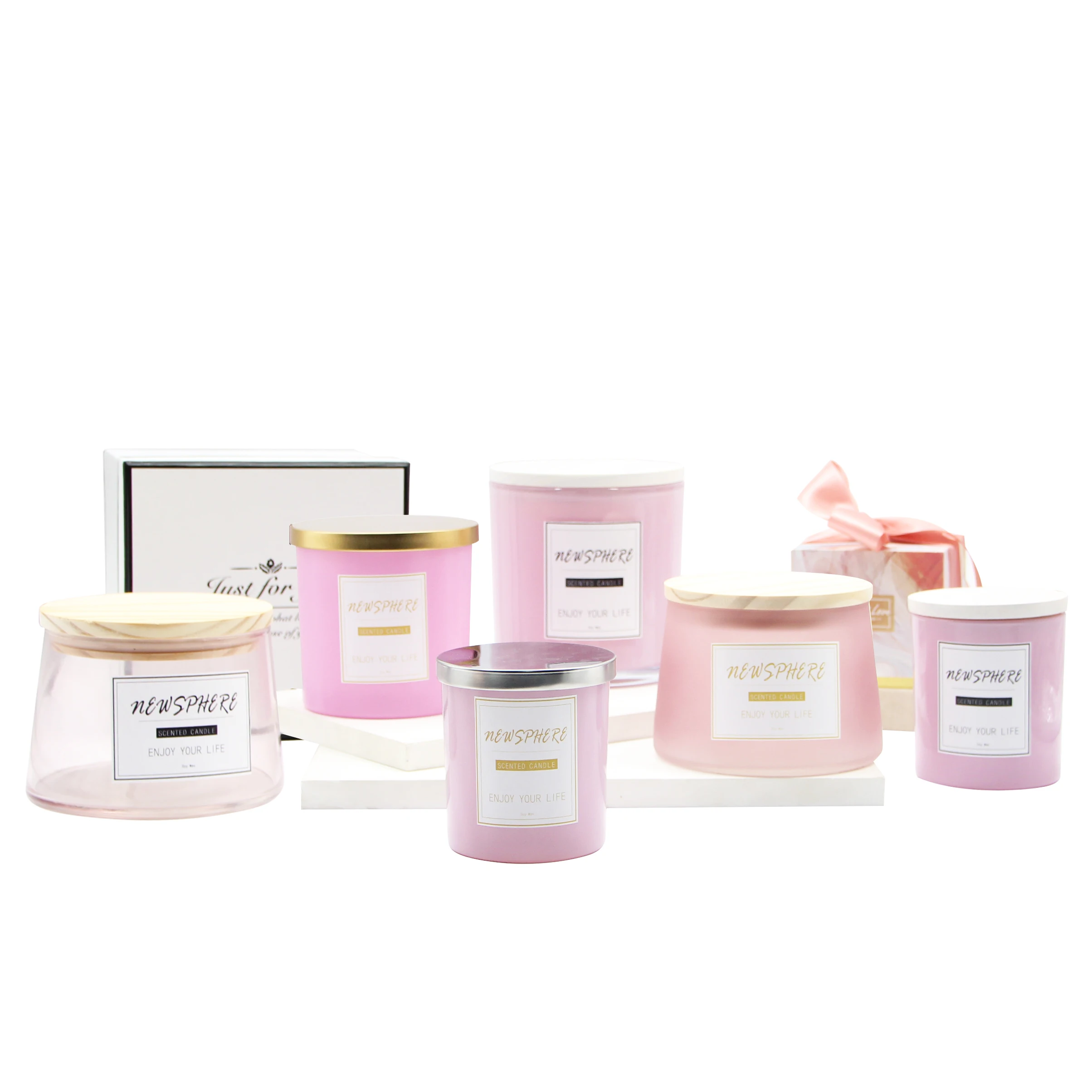 2024 Luxury New Design Frosted Shiny Matte 3 Wick 12 oz 14oz Scented White Glass Candle Jar Holder with Wooden Lid