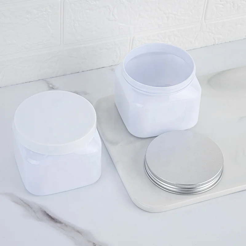450G Square Empty Container PET White Cream Jars Packaging Plastic Cosmetic Face Cream Jar