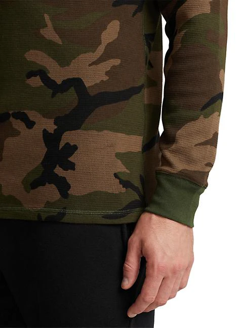 Custom Screen Printed Heavy Cotton Knitted Camo Waffle Tee Camouflage Thermal T Shirts Double Layer Long Sleeve T-shirts For Men