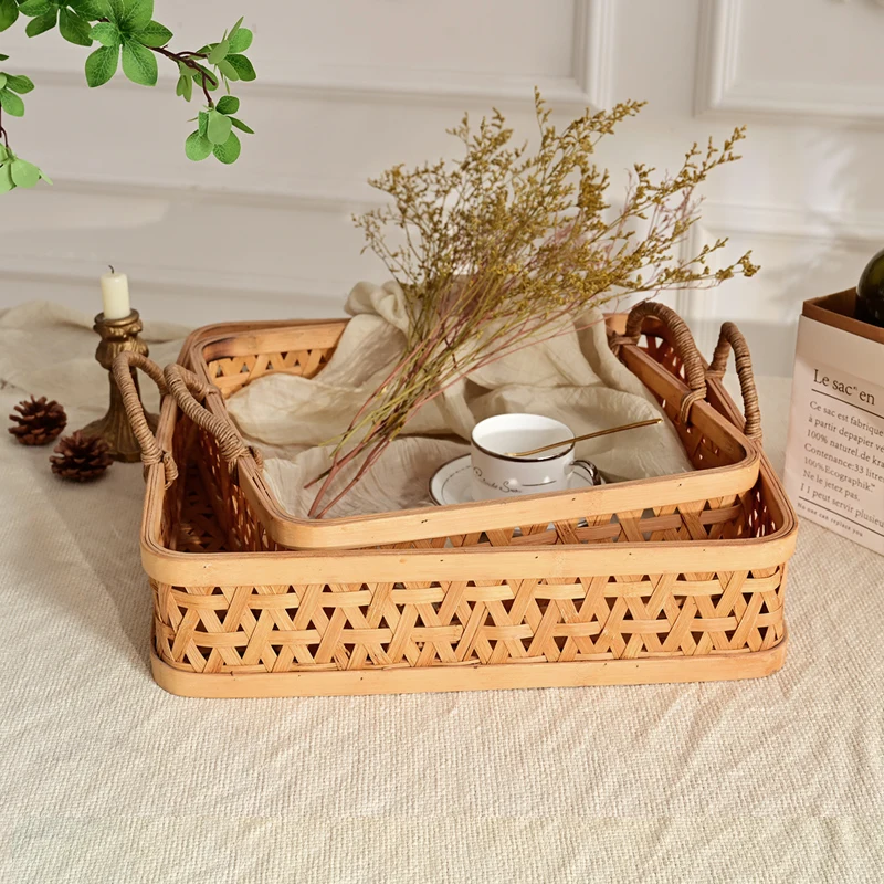 Плоский поднос из натурального бамбука с ручкой