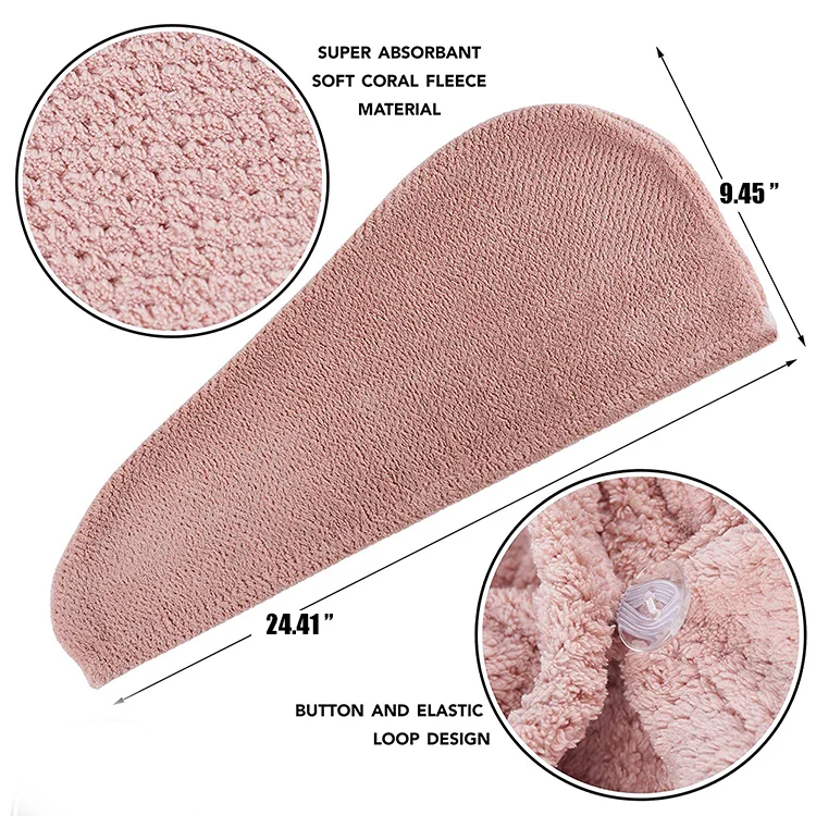 Custom color Soft skin-friendly and convenient soft Microfiber coral velvet button Elastic rope girls bath shower dry hair towel