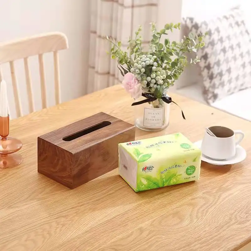 Hot sale walnut wood rectangular secorative storage daily necessities tissue box