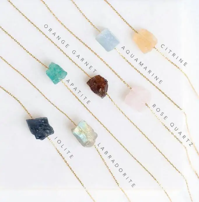Natural Irregular Raw Stone Birthstone Necklace Dainty Gemstone Rock Quartz Crystal Necklace Womens