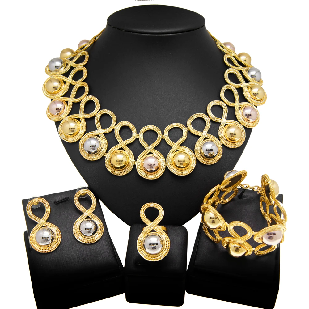 Zhuerrui 24kGold Plated Latest Brazilian Jewelry Set Three Color Electroplating Custom Jewelry Big Necklace Jewellery Set H20006