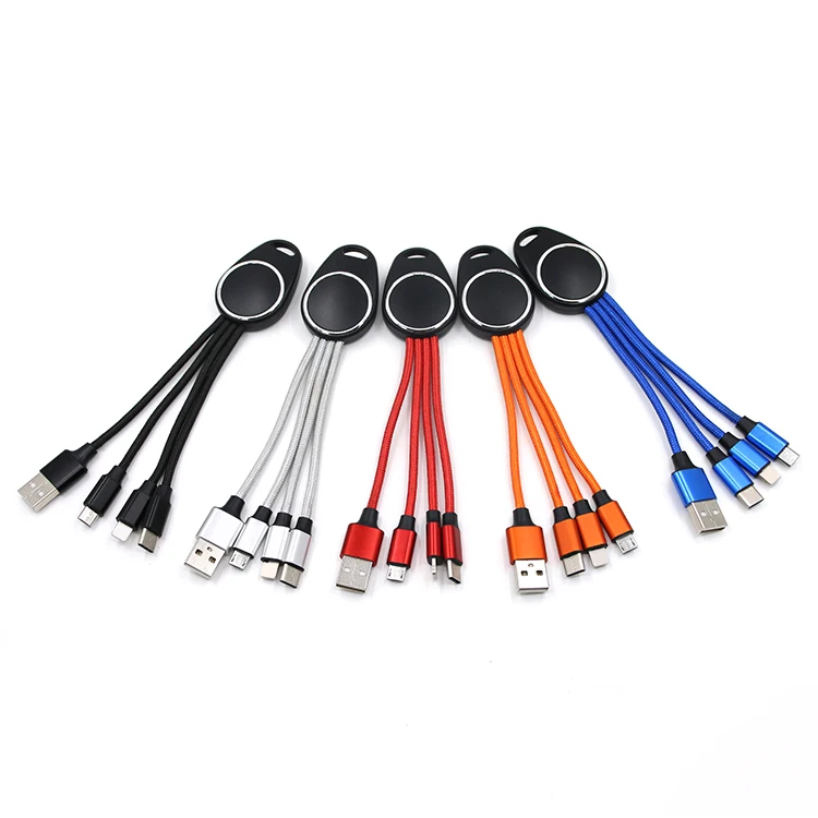 Factory Custom LOGO Brand New Trending Keychain Multi Micro usb Charging 3 in 1 USB Cable for Promotion Gifts