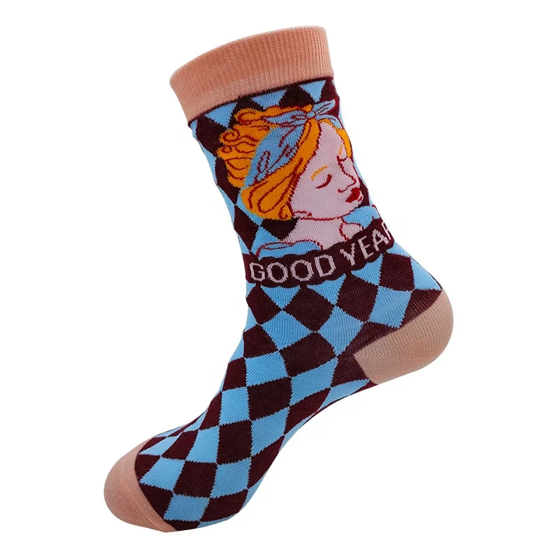 Wholesale Cotton Jacquard Custom Design Socks Colorful Festival Crazy Funny Crew Happy Socks for Women Men