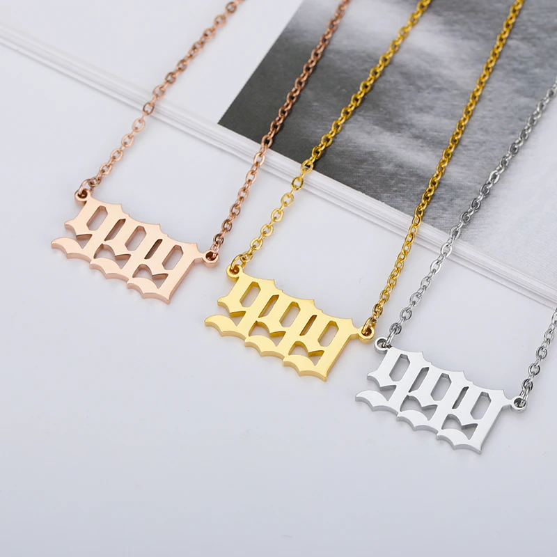 Manufacturer custom number jewellery high quality Stainless Steel Number Necklace For Women Men 14k 18k gold Color chain jewelry
