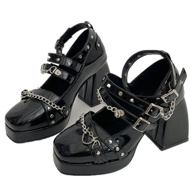 Dropshipping Custom Logo Lolita Y2k Mary Jane Shoes Women Chunky Heel Leather Shoes for Women New Styles