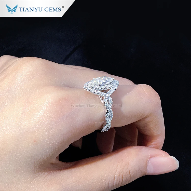 Tianyu gems custom design 14k white gold setting ice marquise cut moissanite center stone ring