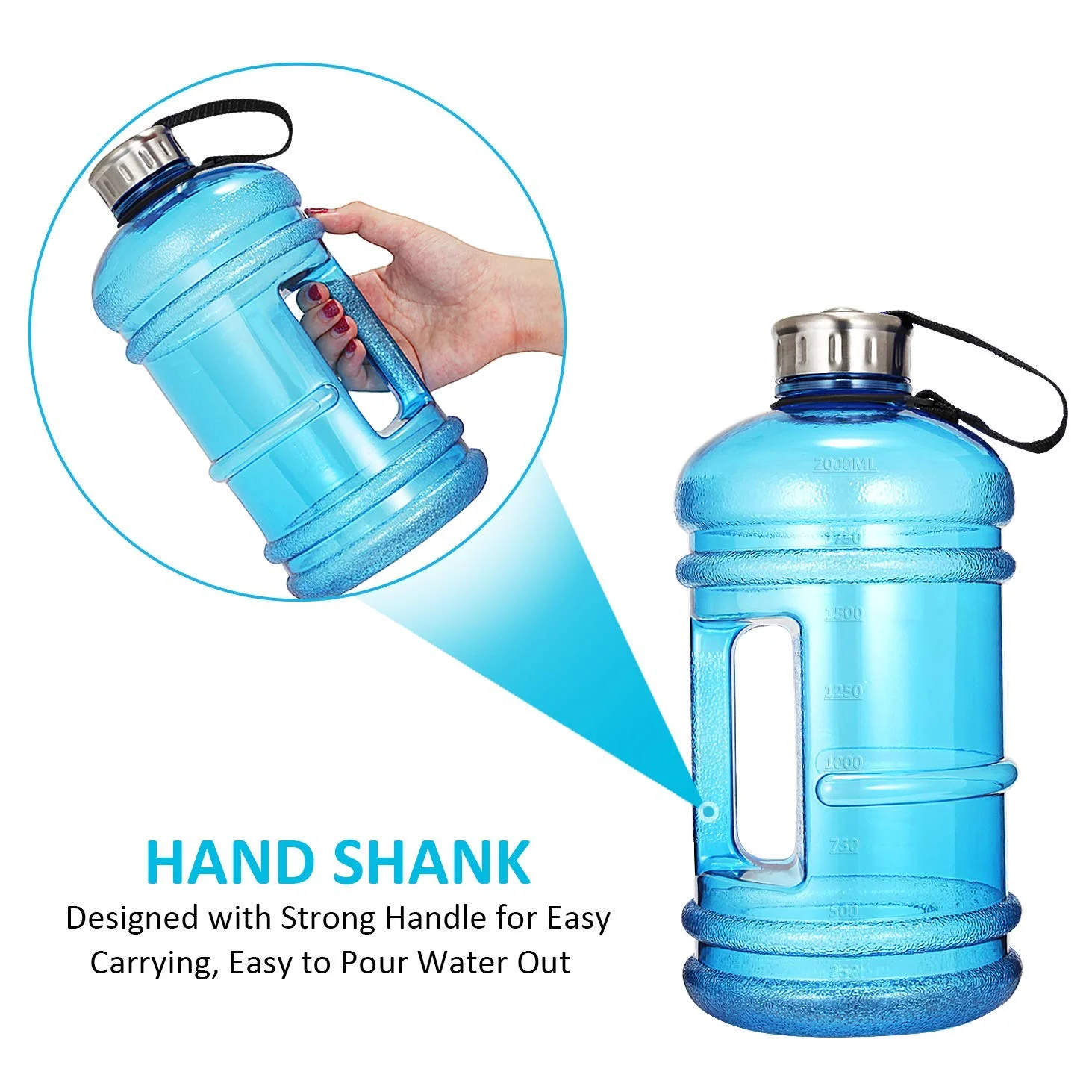Sports Gym Fitness Bodybuilding Water Bottle Big Capacity BPA FREE 1.3L 2.2L Plastic Shaker Water Bottle