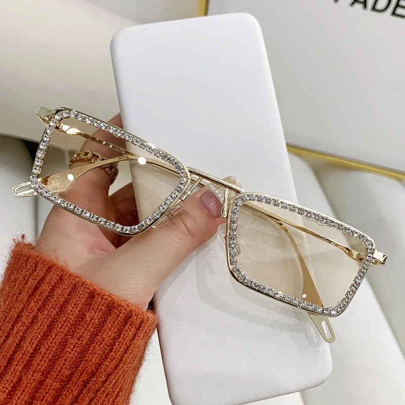 2024 Sparkling Crystal Glasses For Women Disco Rhinestone Eyewear Fashion Transition Photochromic Reader Sunglasses
