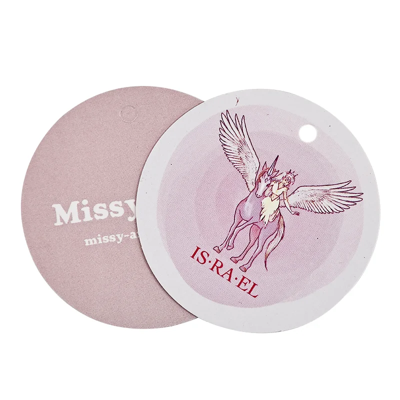 Colorful painting pattern paper tag,customized printing logo clothing hang tags,custom garment paper labels tag with  strings