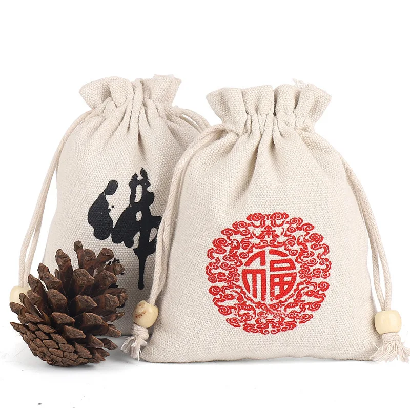 Muslin calico canvas string bag small custom organic cotton drawstring bags