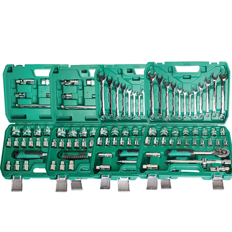 32/37 Pcs Green Color Box Set Automotive For Car With Tool Socket Spanner Auto 24/72 Teeth Ratchet Wrench Sets Hand Tools