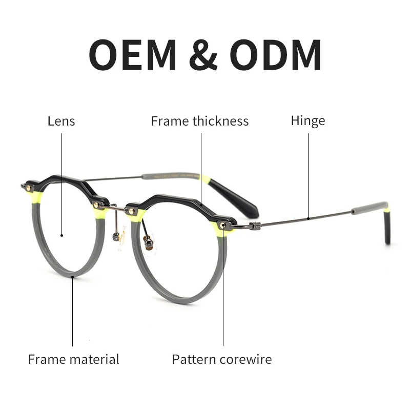 Japanese Hand-Polished Titanium Acetate Mixed Retro Eyeglasses Frame Irregular Round Glasses Eyewear Myopia