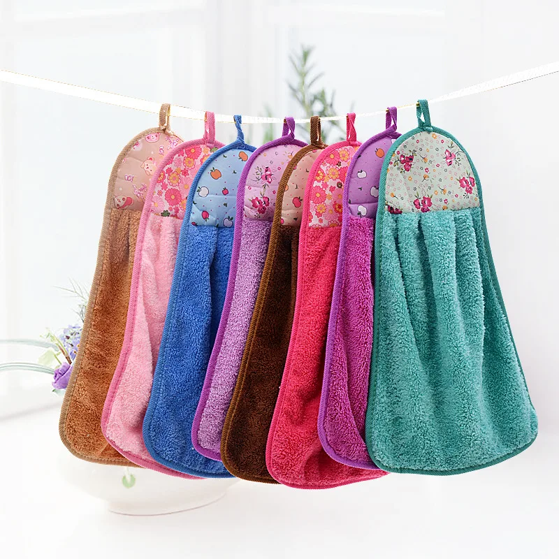 Wholesale Super Soft High Absorbent Microfiber Hanging Coral Fleece Cartoon Hand Towel