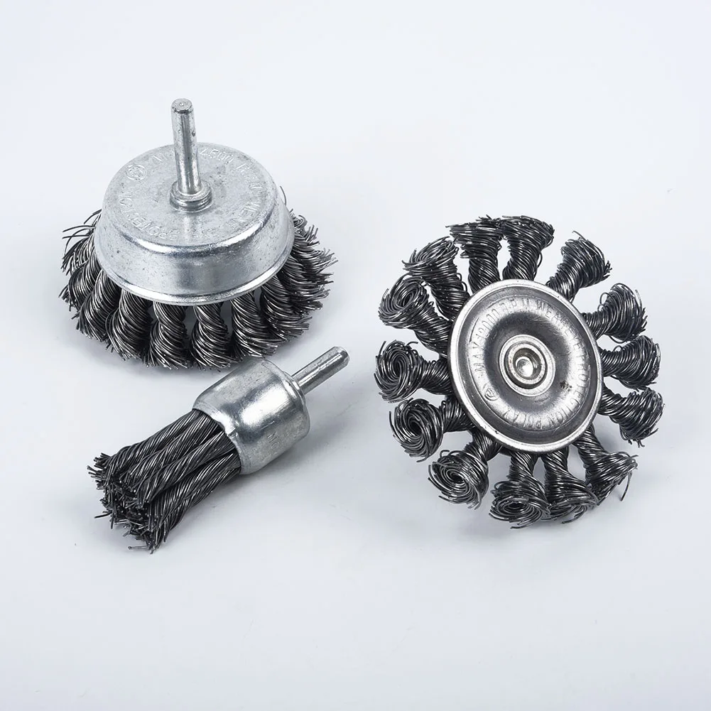 3PCS Steel Rotary Joint Knot Flat Wire Wheel Cup Brush Disk Rust Removal Polishing For Drill Angle Grinder Gadget Rotary Tool