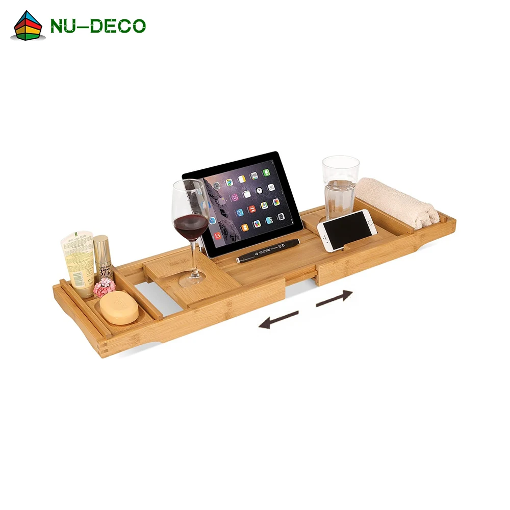 
Wood expandable luxury bamboo bath tub bathtub caddy tray 