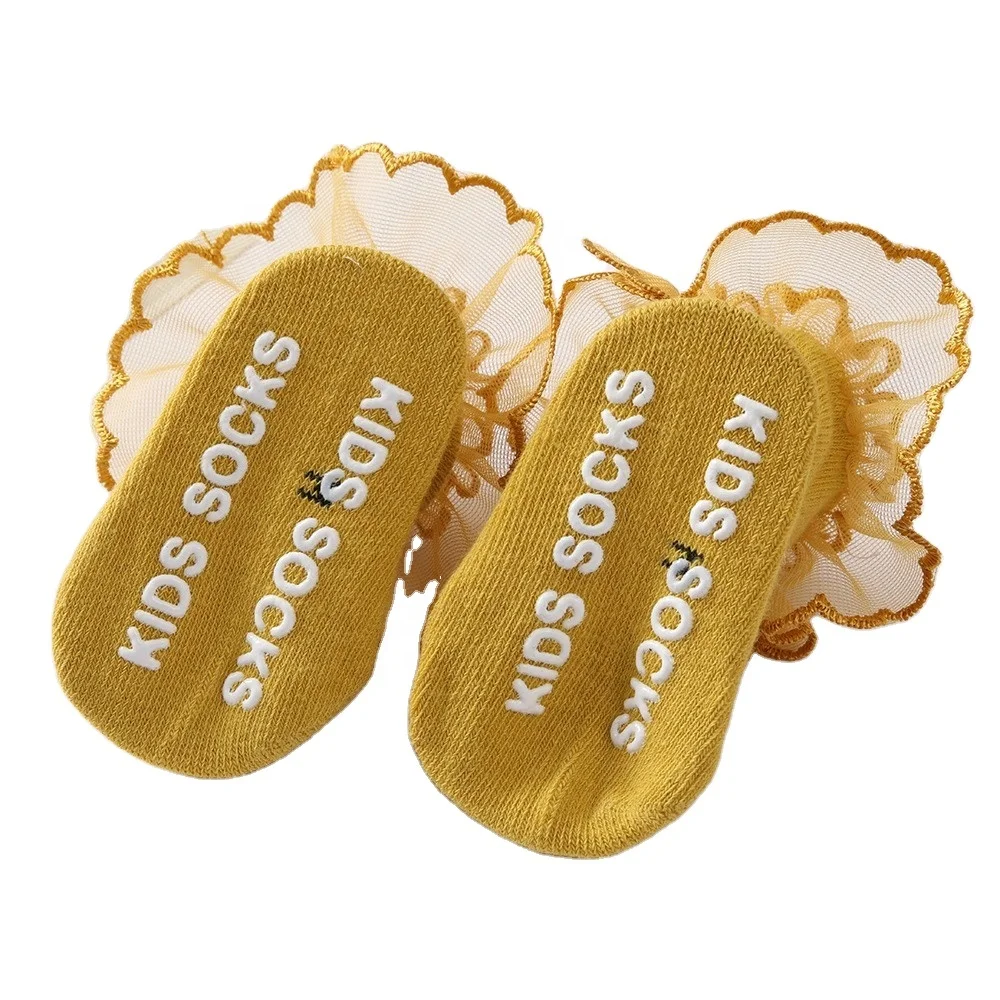 Customization Cute Princess Newborn Baby Lace Cotton Socks 0-2 Years Old Girls Non-Slip Baby Socks