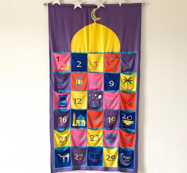 Decor Eid Customized 2024 Pocket Number Linen Canvas Fabric Ramadan Advent Calendar