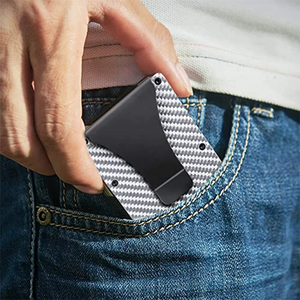  Серебристый мужской кошелек с RFID-защитой из углеродного волокна зажимом для денег внутри крутой тонкий карбоновый держатель