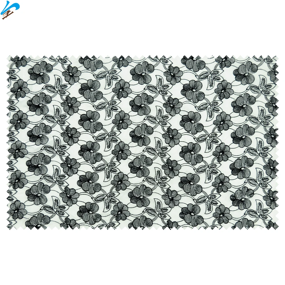 Customization Wholesale Elegant Black Flower Cotton Soft Embroidery Lace Trim Fabric Featured Embroidery Fabrics for Clothing