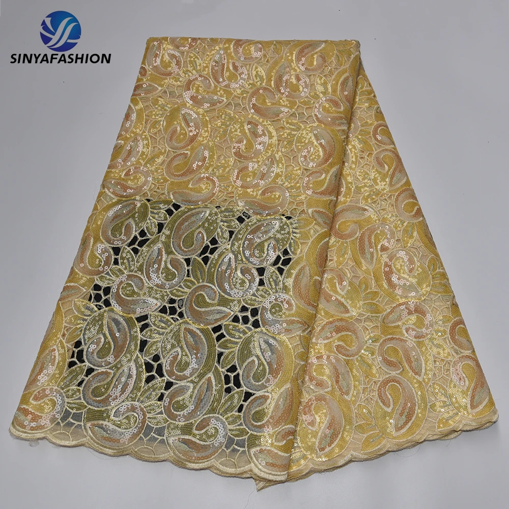 Sinya New Style African Organza Lace Fabrics 5 Yards Hot Sale French Sequins Lace Embroidered Fabric for Wedding Party