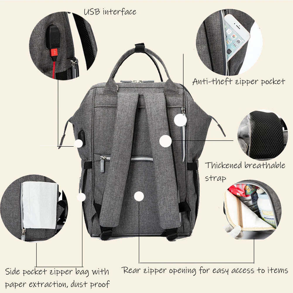 Hot Sale Baby Nappy Changing Bag With Stroller Buckle Diaper Bag Backpack waterproof travel mom back pack