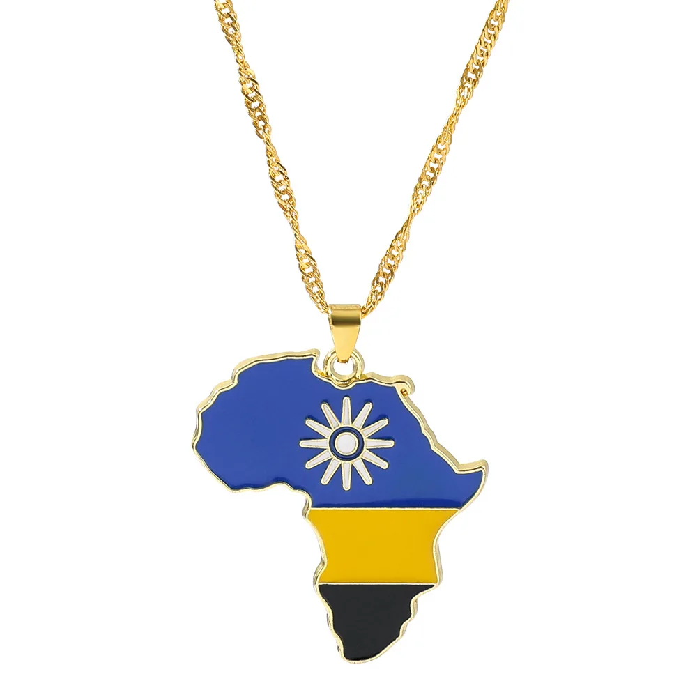Gold Enamel map Pendant Necklace custom Country Flag jewelry African pendant necklace Chain Jewellery