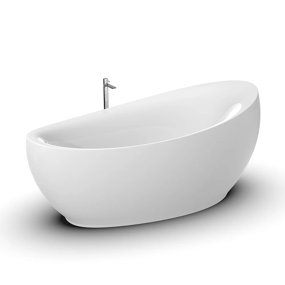 Modern White Acrylic Freestanding Spa Bath Tub Indoor/Outdoor Oval Whirlpool with Drainer Faucet Soaking Function for Adults