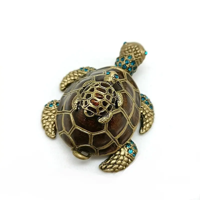 SHINNYGIFTS Handmade Metal Pewter Turtle Trinket Box Metal Box Home Decorative Jewelry Gift Box