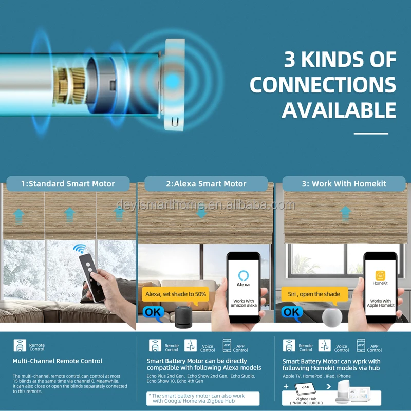 Google Alexa Shades & Shutters Outdoor Roller Motorized Smart Woven Wood Blinds