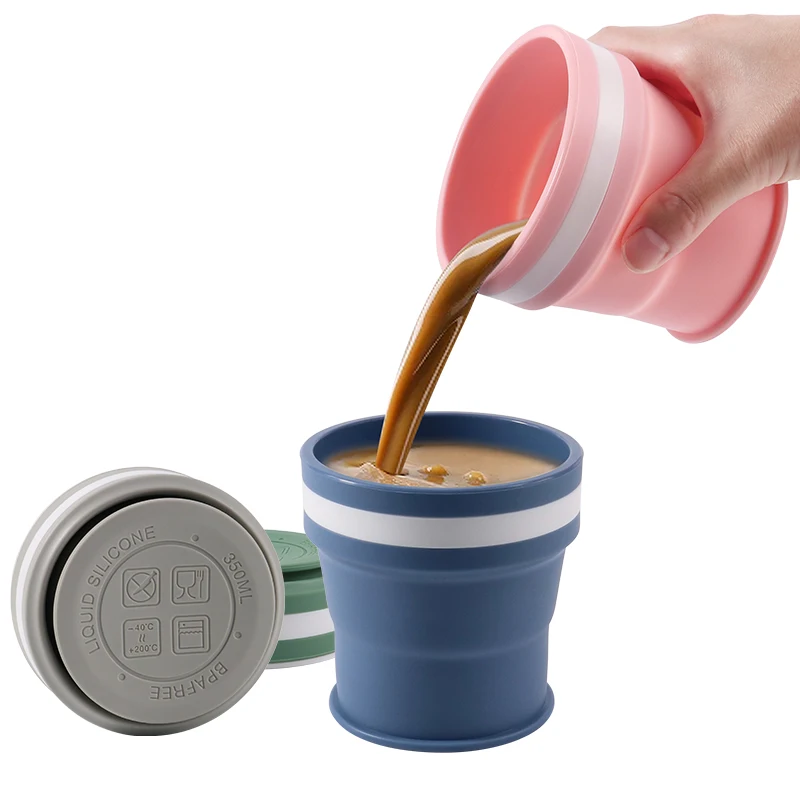 Portable Multi-Use Silicon Reusable Collapsible Travel Coffee Cup To Go Traveling Mug with Lid For Outdoor Camping Business Gift