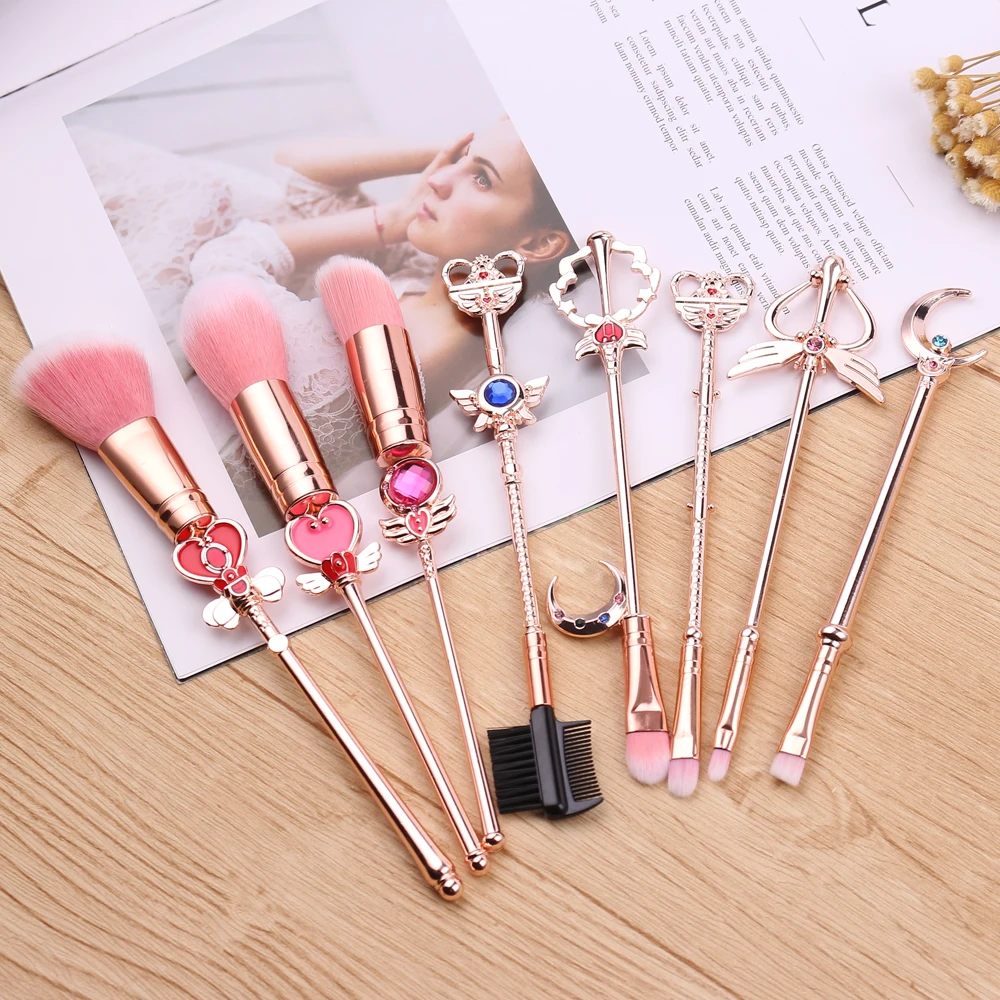 Amazon Hot Selling Rose Gold Anime Cartoon Metal 8pcs Synthetic Makeup Brush Set Cosmetic