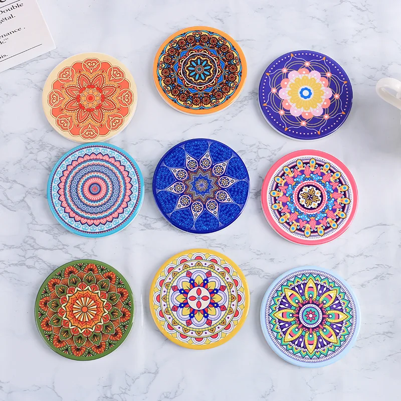 
Coasters absorbent Unique Beer Coffee Bar Tea Round Hexagon Custom Mandala Set Holders Ceramic Agate Cup Mat Coasters For Drin 