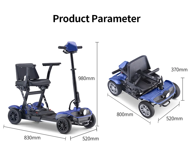 Travel Portable 4 Wheel Electric Folding Mobility Scooter Elderly Friendly Lightweight Mobility Scooter