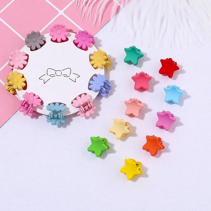 JIRIS Matte Candy Color Mini Size Claw Hair Clip Flower Star Frog Animal Cartoon Shape Bobby Pins Hairpins For Girls Kids