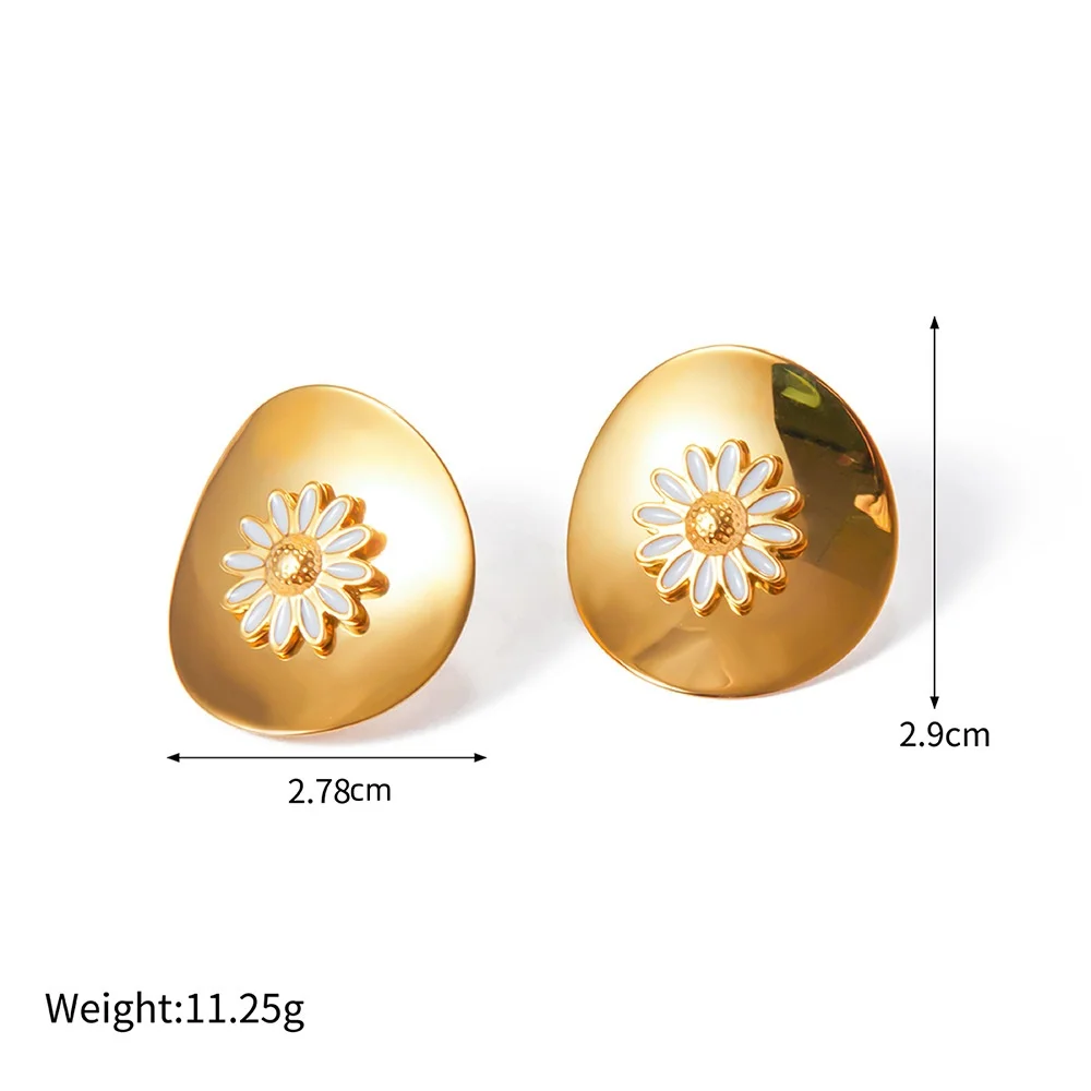 2024 Hot Sale Gold Plated Stainless Steel Daisy Flower Drop Earrings Women Trendy Fashionable Jewelry